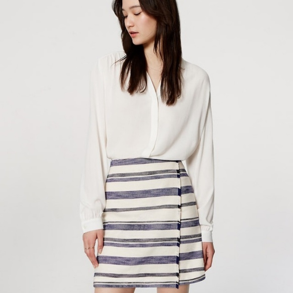 Ann Taylor Striped Fringe Wrap Skirt - Picture 1 of 4